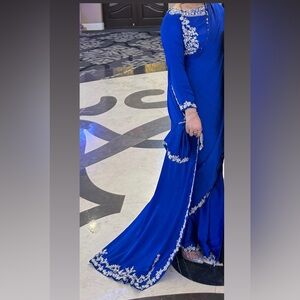 Elegant Blue Saree with White Embroidery